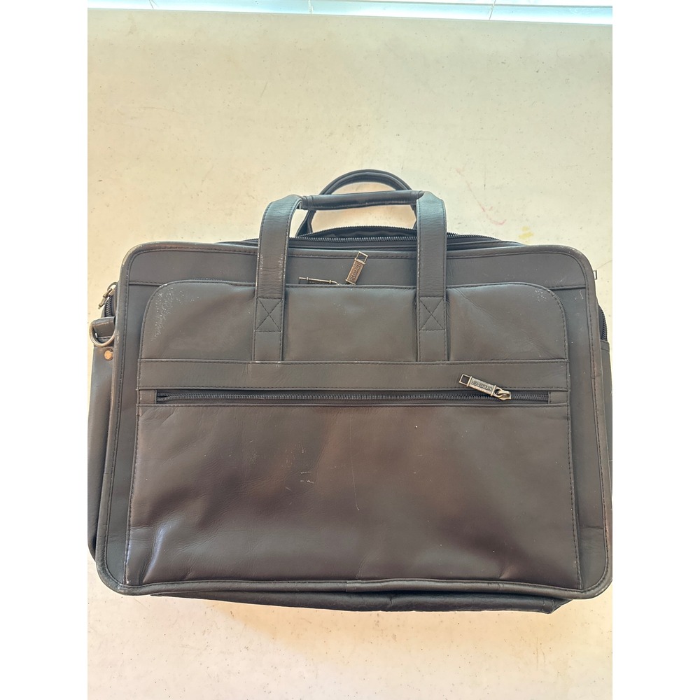 Heritage Black Top Grain Leather Expandable Portfolio Briefcase Bag 120155
